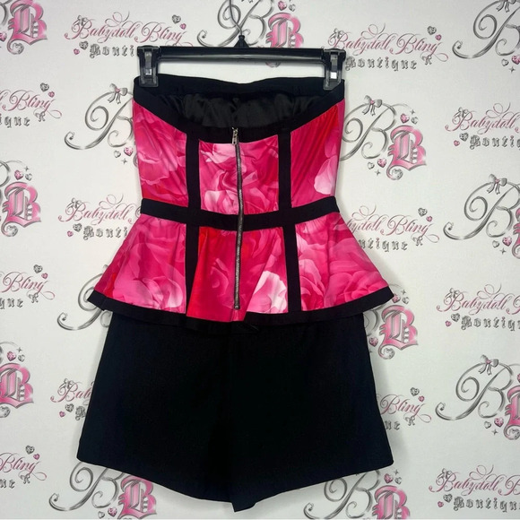 Sabo skirt romper with pink roses black shorts zipper on the back stunning y2k - Picture 2 of 9